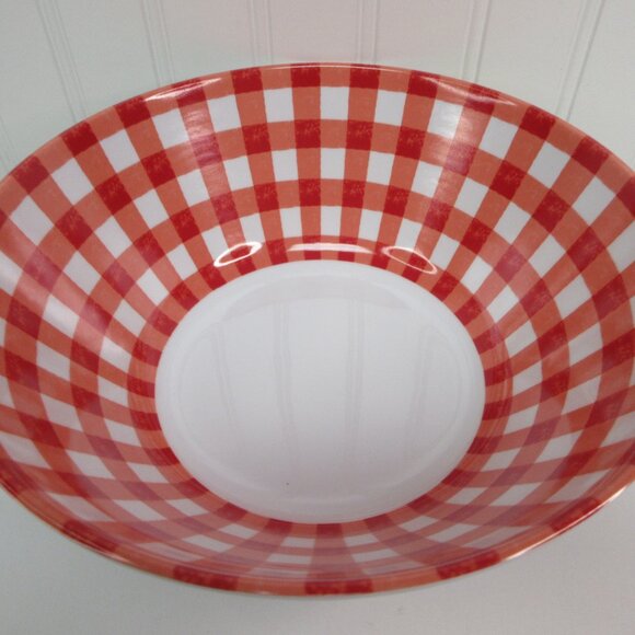 Pioneer Woman Salad Serving Bowl Delaney Floral Red Check Melamine 10"dia 2.5Qt - Picture 3 of 9